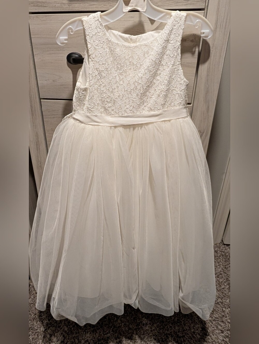 David's Bridal Ivory Lace & Tulle Flower Girl Dress